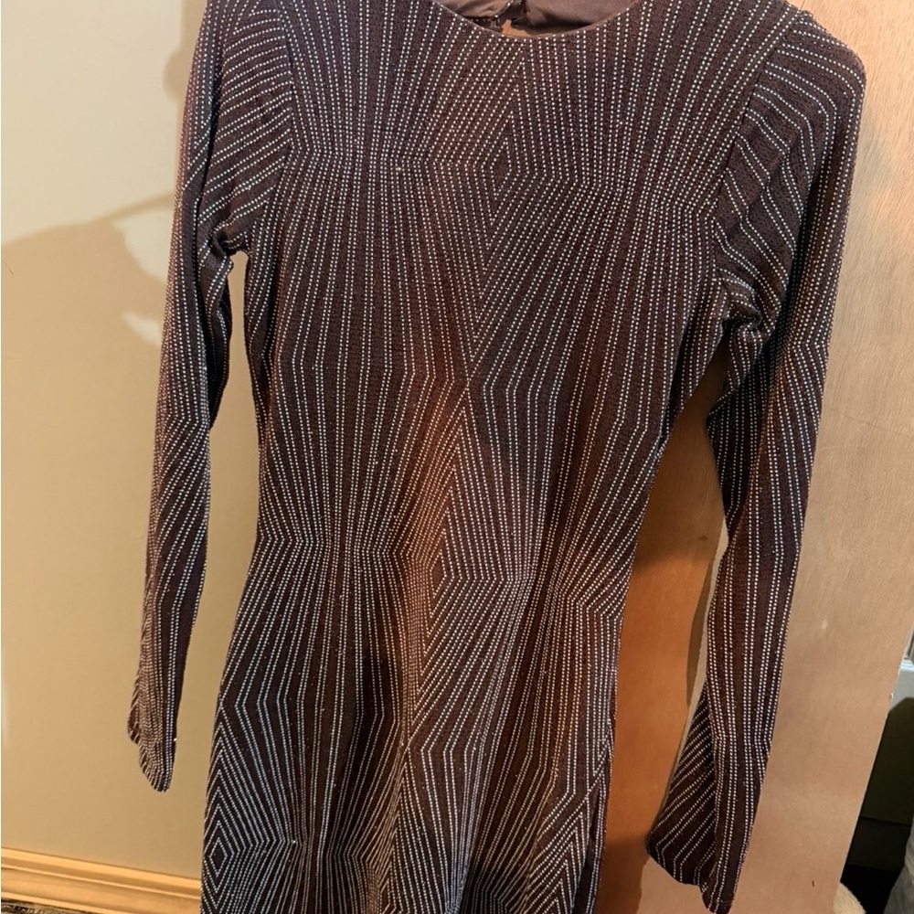 Trixxi Brown Geometric Long Sleeve Dress